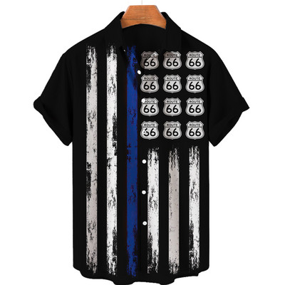 2022 Férfi ingek Hawaii ingek Férfi Route 66 3d nyomott nyári laza, légáteresztő ingek férfiaknak Retro rövid ujjú retro ing