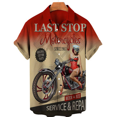 2022 Férfi ingek Hawaii ingek Férfi Route 66 3d nyomott nyári laza, légáteresztő ingek férfiaknak Retro rövid ujjú retro ing