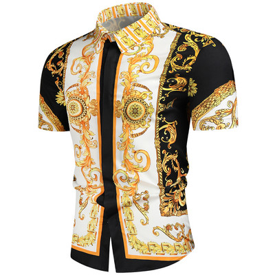 Luxus Royal Shirt Férfi Alkalmi Slim Fit rövid ujjú férfi Paisley Print ing Camisa Social Masculina Manga Longa báli parti ing