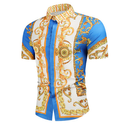 Luksusa karaliskais krekls vīriešu ikdienas, šauras piegriezuma vīriešu krekls ar īsām piedurknēm.