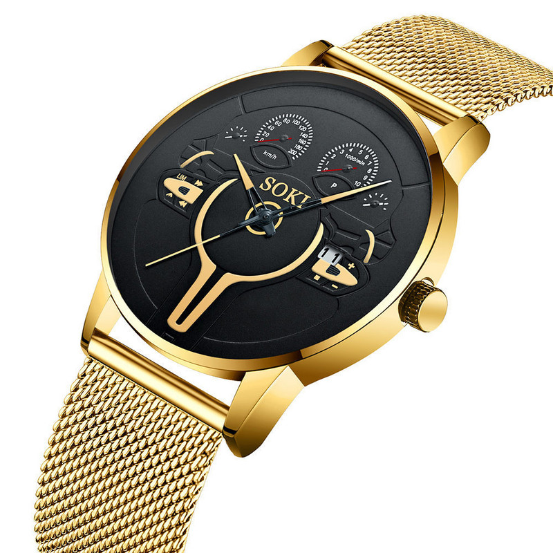 SOKI Europe And The United States Hot Fashion Steel Strap Ανδρικό ρολόι Trend Ρετρό Φοιτητικό Αθλητικό Ρολόι Quartz Καυτές εκπτώσεις