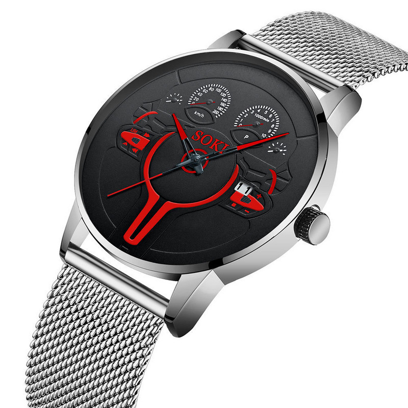 SOKI Europe And The United States Hot Fashion Steel Strap Ανδρικό ρολόι Trend Ρετρό Φοιτητικό Αθλητικό Ρολόι Quartz Καυτές εκπτώσεις