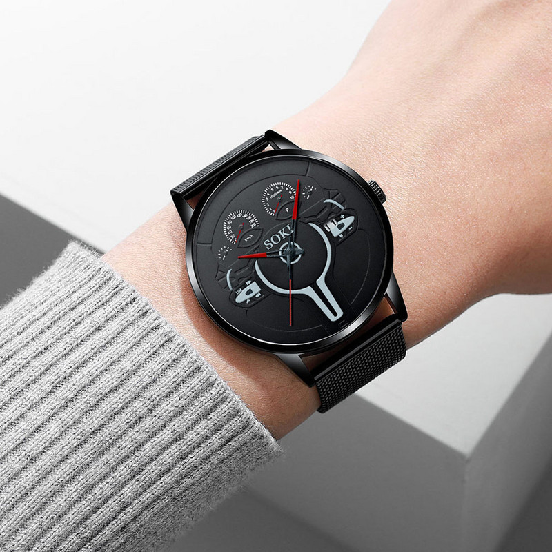 SOKI Europe And The United States Hot Fashion Steel Strap Ανδρικό ρολόι Trend Ρετρό Φοιτητικό Αθλητικό Ρολόι Quartz Καυτές εκπτώσεις