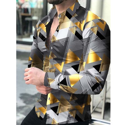 Luxus társasági férfi ingek Lehajtható galléros gombos ing Alkalmi rácsos mintás hosszú ujjú felsők Férfi ruhák Klub báli kardigán