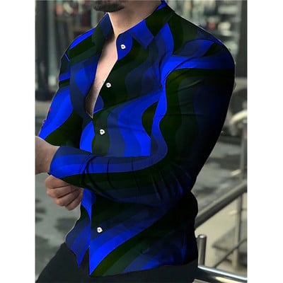 Luxus társasági férfi ingek Lehajtható galléros gombos ing Alkalmi rácsos mintás hosszú ujjú felsők Férfi ruhák Klub báli kardigán