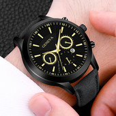 Ženēvas moderns modes personības vīriešu sieta siksnas pulkstenis viltots trīs acu kalendāra kvarca pulkstenis