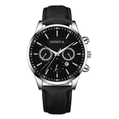 Ženēvas moderns modes personības vīriešu sieta siksnas pulkstenis viltots trīs acu kalendāra kvarca pulkstenis