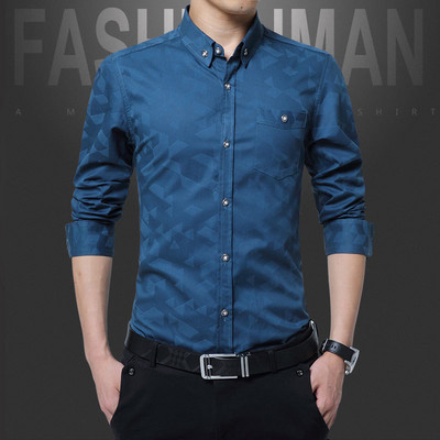 Hot Sale Nova modna ležerna muška košulja dugih rukava Jacquard tkanja, uska košulja Muške pamučne muške košulje Muška odjeća 5XL