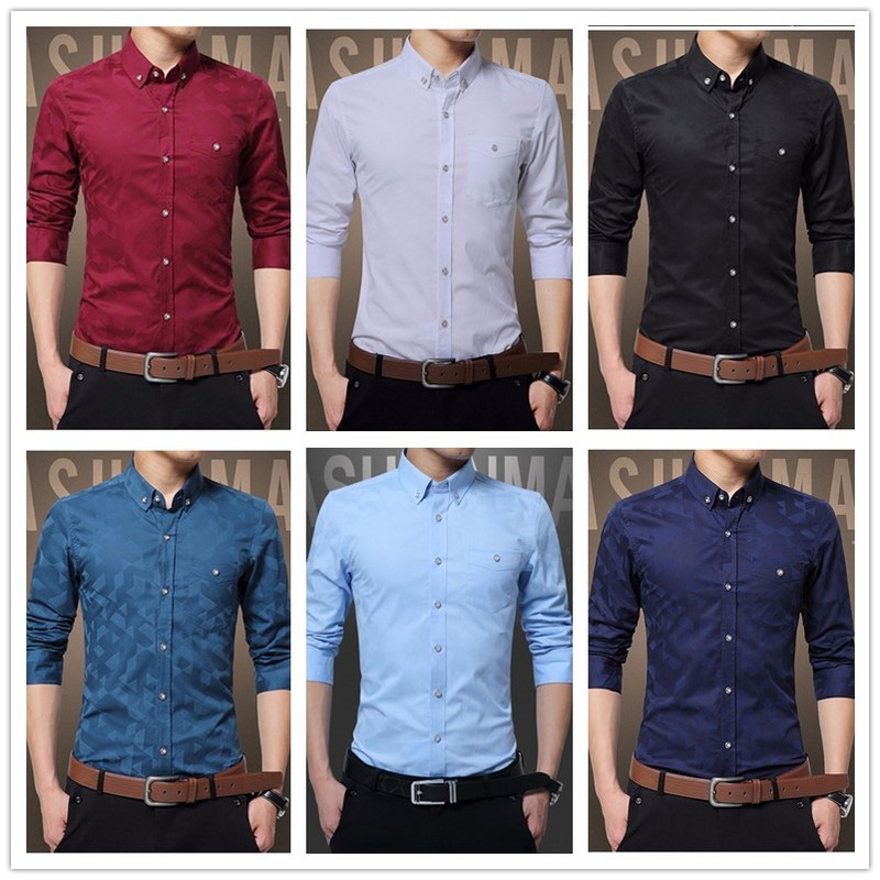 Hot Ale New Fashion Alkalmi férfi ing, hosszú ujjú, Jacquard szövésű karcsú szabású ing Férfi pamut férfi ingek Férfi ruhák 5XL