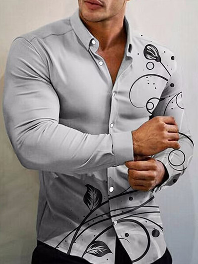 Uued kevadised luksuslikud meeste särgid pikkade varrukatega küpsed päevasärk Kvaliteetsed lilledega trükitud ülisuured topid Meeste riided Kardigan