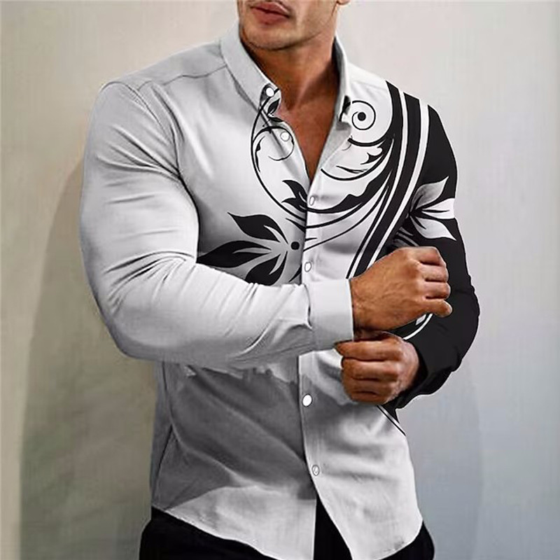 Uued kevadised luksuslikud meeste särgid pikkade varrukatega küpsed päevasärk Kvaliteetsed lilledega trükitud ülisuured topid Meeste riided Kardigan