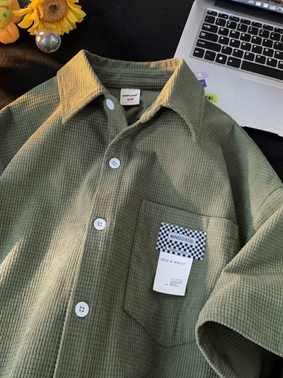 Gmiixder Waffle majica kratkih rukava muška ljetna Japan Cityboy Urban Label bluza Ležerna hongkong stilska široka majica s etiketom Kaput