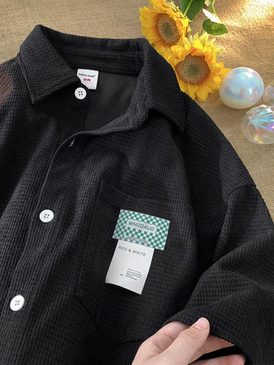 Gmiixder Waffle majica kratkih rukava muška ljetna Japan Cityboy Urban Label bluza Ležerna hongkong stilska široka majica s etiketom Kaput