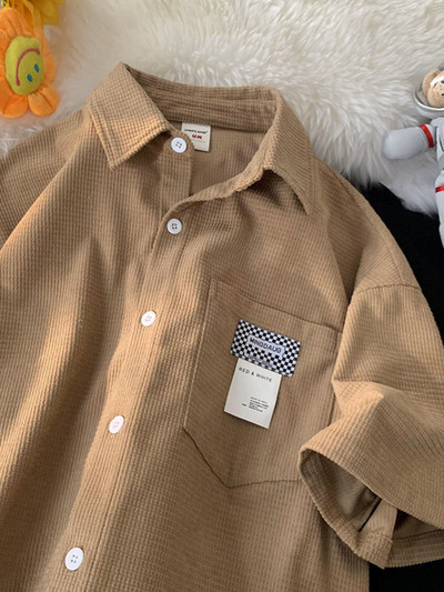 Gmiixder Waffle majica kratkih rukava muška ljetna Japan Cityboy Urban Label bluza Ležerna hongkong stilska široka majica s etiketom Kaput