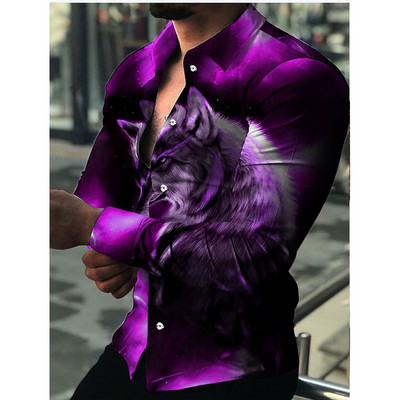 Luxus Divat Férfi Ingek Túlméretes alkalmi ing Oroszlánmintás hosszú ujjú felsők Férfi Ruházat Party Kardigán Blúzok Kiváló minőség