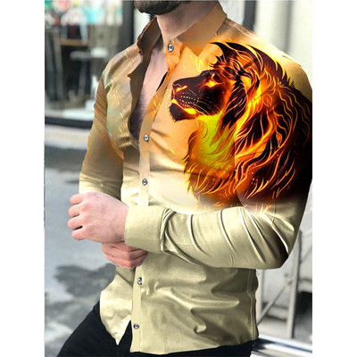 Luxus Divat Férfi Ingek Túlméretes alkalmi ing Oroszlánmintás hosszú ujjú felsők Férfi Ruházat Party Kardigán Blúzok Kiváló minőség