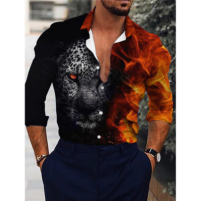 Luxus Divat Férfi Ingek Túlméretes alkalmi ing Oroszlánmintás hosszú ujjú felsők Férfi Ruházat Party Kardigán Blúzok Kiváló minőség
