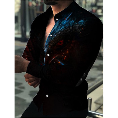 Luxus Divat Férfi Ingek Túlméretes alkalmi ing Oroszlánmintás hosszú ujjú felsők Férfi Ruházat Party Kardigán Blúzok Kiváló minőség