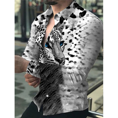 Luxus Divat Férfi Ingek Túlméretes alkalmi ing Oroszlánmintás hosszú ujjú felsők Férfi Ruházat Party Kardigán Blúzok Kiváló minőség
