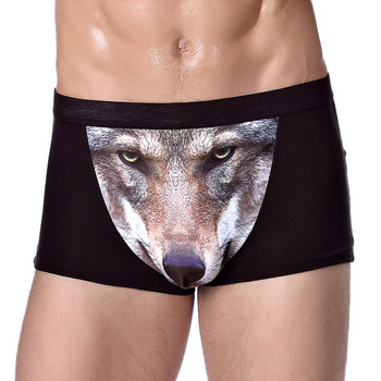 Μόδα Animal Print Wolf Head Modal Ανδρικά εσώρουχα Υψηλή ελαστική μαλακή αναπνέουσα ανδρική σλιπ μεσαία μέση U κυρτή τσάντα εσώρουχα A16