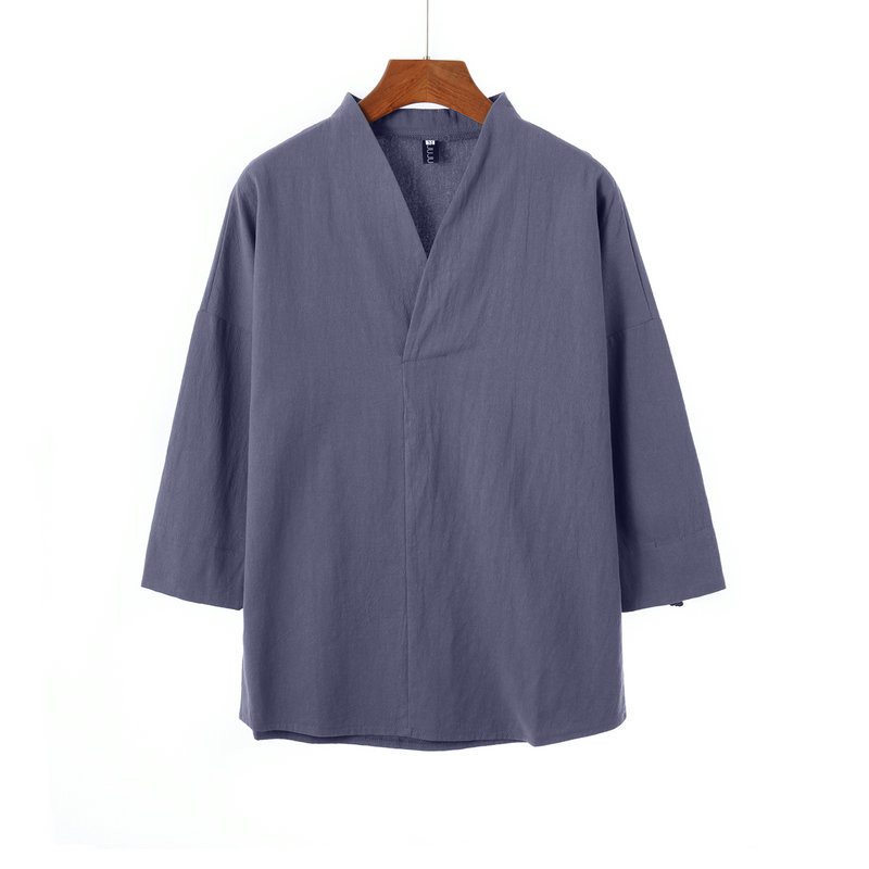 Ανδρικά πουκάμισα από βαμβακερά λινό ύφασμα Oversize Vintage ανδρικά πουκάμισα με λαιμόκοψη 5 χρωμάτων Καλοκαιρινή μόδα Harajuku Ρούχα Streetwear 5XL