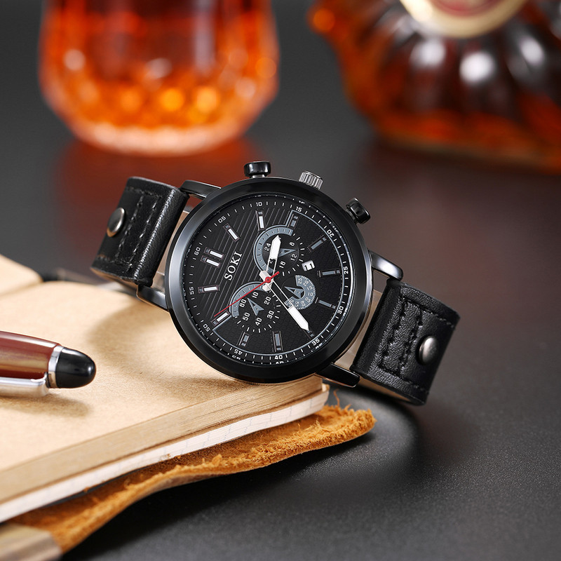 2022. gada jauns vīriešu biznesa tendences modes pulksteņu komplekts trīs acīm kalendāra vīriešu kvarca pulkstenis relogio masculino