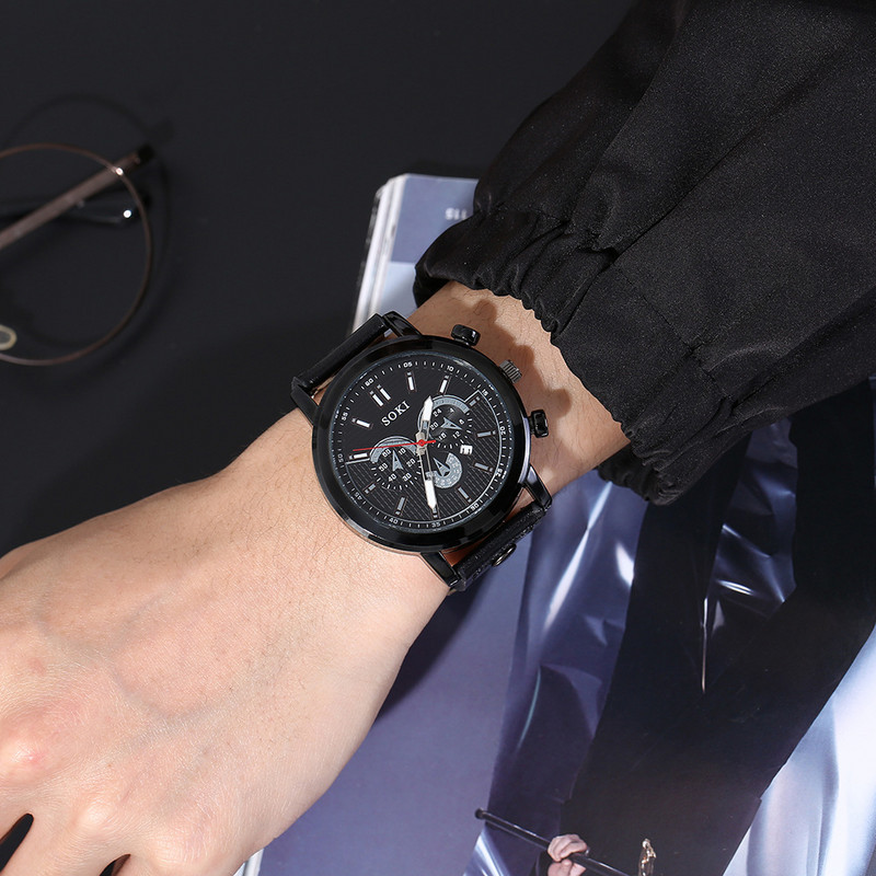 2022. gada jauns vīriešu biznesa tendences modes pulksteņu komplekts trīs acīm kalendāra vīriešu kvarca pulkstenis relogio masculino