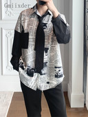 Gmiixder Oversized Tie särk Meeste pikkade varrukatega kahevärviline ajaleheprint Top Trendikas lahtine särk Hongkongi stiilis särgid Paar