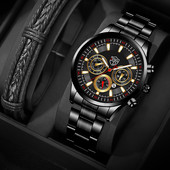 Muški kvarcni satovi od nehrđajućeg čelika Modni muški poslovni kalendar Luksuzni ručni satovi Sportski svjetleći muški set narukvica sa satovima