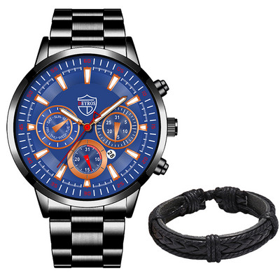 Muški kvarcni satovi od nehrđajućeg čelika Modni muški poslovni kalendar Luksuzni ručni satovi Sportski svjetleći muški set narukvica sa satovima