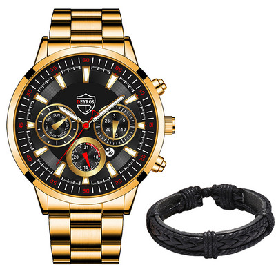 Muški kvarcni satovi od nehrđajućeg čelika Modni muški poslovni kalendar Luksuzni ručni satovi Sportski svjetleći muški set narukvica sa satovima