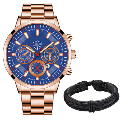 Muški kvarcni satovi od nehrđajućeg čelika Modni muški poslovni kalendar Luksuzni ručni satovi Sportski svjetleći muški set narukvica sa satovima