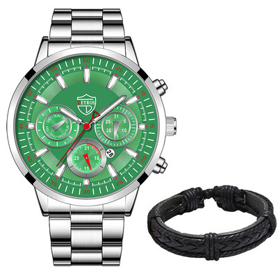 Muški kvarcni satovi od nehrđajućeg čelika Modni muški poslovni kalendar Luksuzni ručni satovi Sportski svjetleći muški set narukvica sa satovima