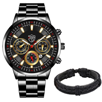 Muški kvarcni satovi od nehrđajućeg čelika Modni muški poslovni kalendar Luksuzni ručni satovi Sportski svjetleći muški set narukvica sa satovima