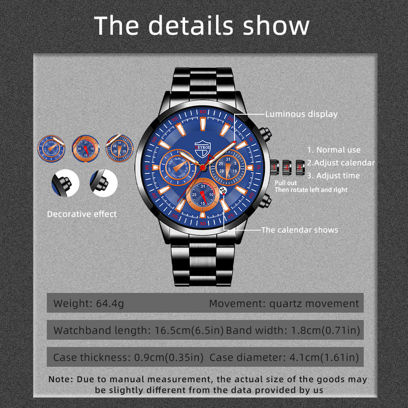 Muški kvarcni satovi od nehrđajućeg čelika Modni muški poslovni kalendar Luksuzni ručni satovi Sportski svjetleći muški set narukvica sa satovima