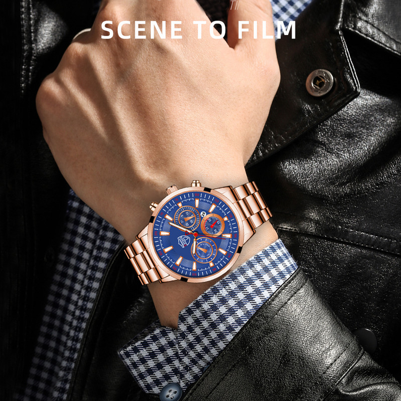 Muški kvarcni satovi od nehrđajućeg čelika Modni muški poslovni kalendar Luksuzni ručni satovi Sportski svjetleći muški set narukvica sa satovima