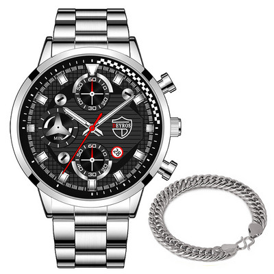 Meeste spordikellad Luksuslik hõbedane roostevabast terasest kvartsist käekell Kalender Kuupäev Mood Meeste vabaajakäekell äritegevusele