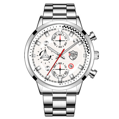 Meeste spordikellad Luksuslik hõbedane roostevabast terasest kvartsist käekell Kalender Kuupäev Mood Meeste vabaajakäekell äritegevusele