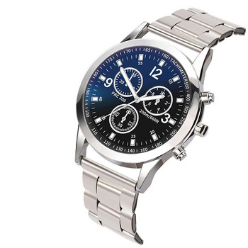 Sl68 Kleurrijke Blauw Licht Glas Drie-Eye Stalen Band Horloge Mannen Casual Quartz Horloge Heren Horloge