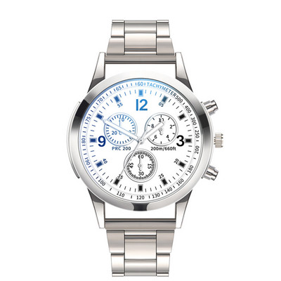 Sl68 Kleurrijke Blauw Licht Glas Drie-Eye Stalen Band Horloge Mannen Casual Quartz Horloge Heren Horloge