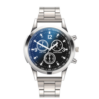 Sl68 Kleurrijke Blauw Licht Glas Drie-Eye Stalen Band Horloge Mannen Casual Quartz Horloge Heren Horloge