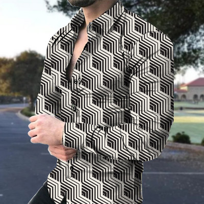 Pavasara rudens krekls ar garām piedurknēm Vīriešu slaidi formāli biznesa krekli Vīriešu modes top Blūzes Drukāt Ikdienas sabiedriskie krekli Vīriešu apģērbs