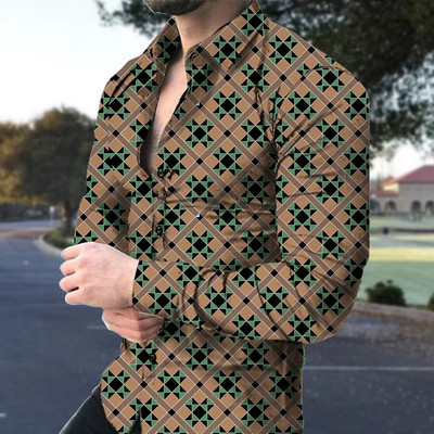 Pavasara rudens krekls ar garām piedurknēm Vīriešu slaidi formāli biznesa krekli Vīriešu modes top Blūzes Drukāt Ikdienas sabiedriskie krekli Vīriešu apģērbs