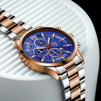 Маркови мъжки часовници Бизнес кварцов ръчен часовник от неръждаема стомана Мъжки ежедневни дати Светеща кожена гривна Часовник