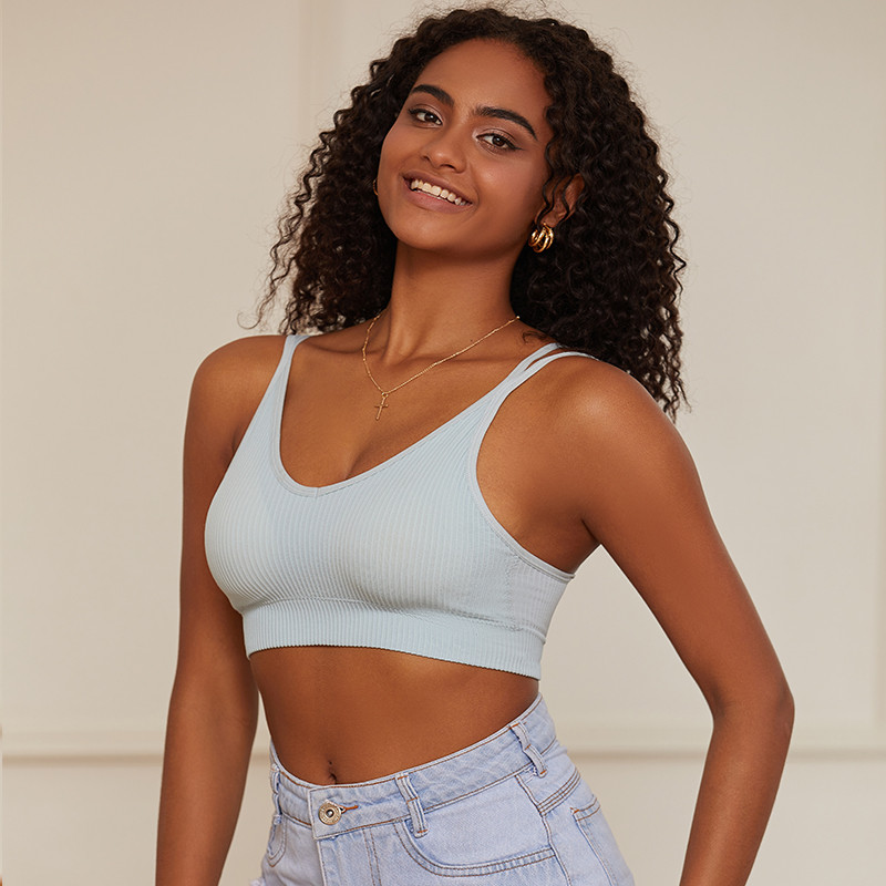 FINETOO Naiste Tank Crop Top Õmblusteta aluspesu Naiste Crop Topid Seksikas pesu Intiimne Pad Camisole Naiste Triibuline Ilu Tagasi