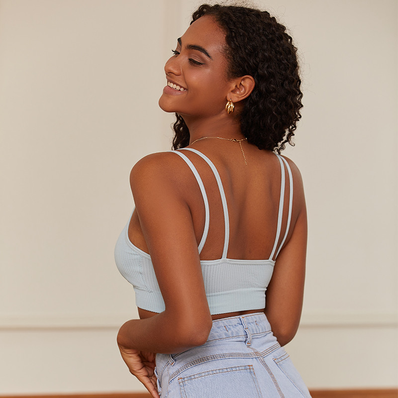 FINETOO Naiste Tank Crop Top Õmblusteta aluspesu Naiste Crop Topid Seksikas pesu Intiimne Pad Camisole Naiste Triibuline Ilu Tagasi