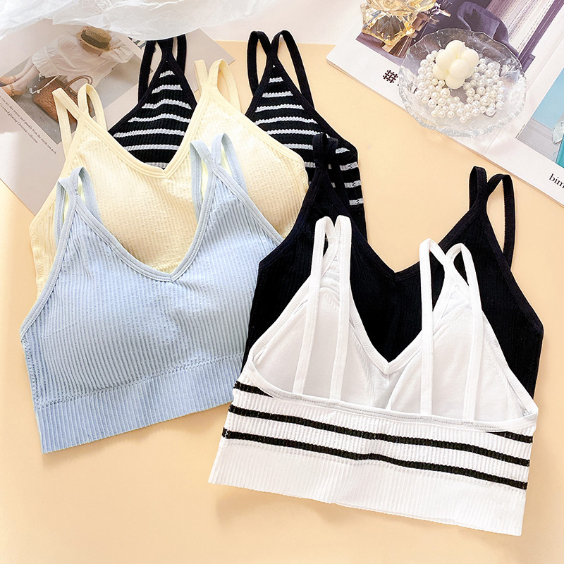 FINETOO Naiste Tank Crop Top Õmblusteta aluspesu Naiste Crop Topid Seksikas pesu Intiimne Pad Camisole Naiste Triibuline Ilu Tagasi