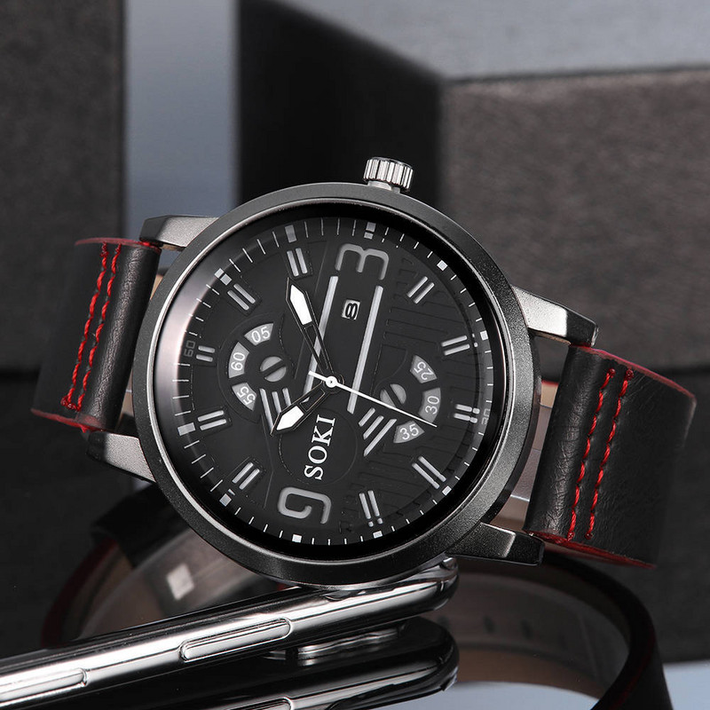 SOKI Digitalni kalendar s velikim brojčanikom Muški sat Ležerni modni Kreativni sat s remenom Kvarcni sat Eksplozivan stil reloj hombre