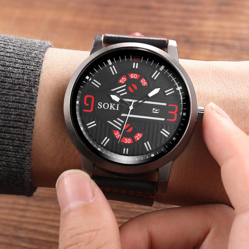 SOKI Digitalni kalendar s velikim brojčanikom Muški sat Ležerni modni Kreativni sat s remenom Kvarcni sat Eksplozivan stil reloj hombre
