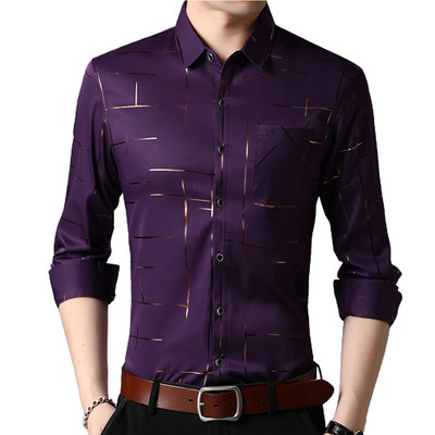 Nauji prabangūs vyriški Argyle marškinėliai Business Style Slim Soft Comfort Slim Fit Styles Ilgomis rankovėmis laisvalaikio suknelės marškinėliai Dovana vyrams